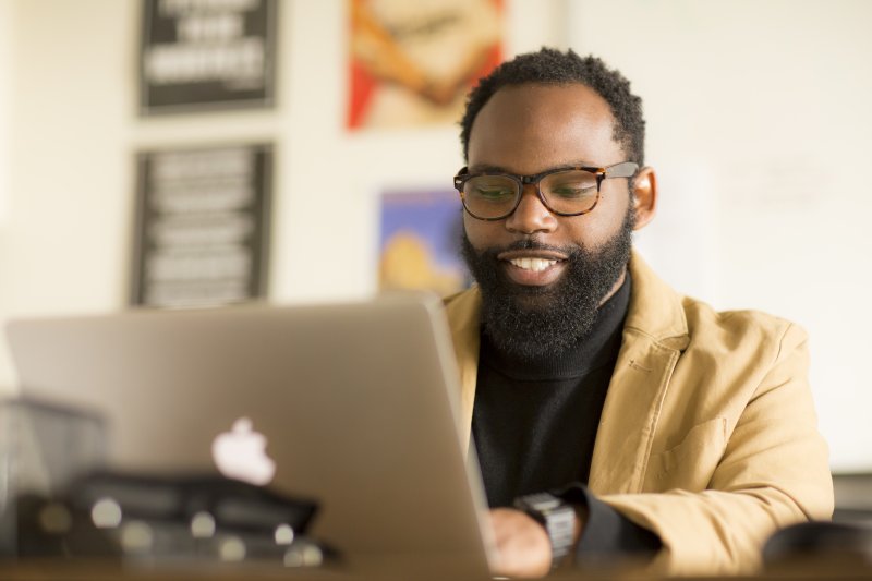 African American Student on Computer