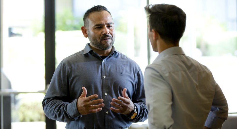 Two men chatting