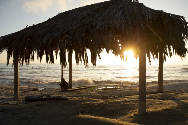 Beach and a hut on the sand 