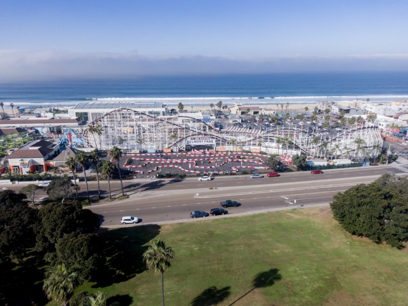 Aerial view of Belmont Park located in Mission Beach