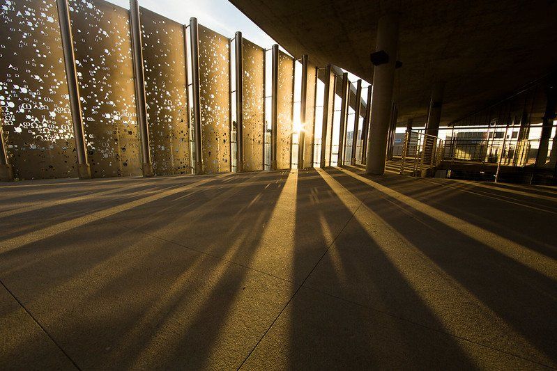 Sunlight pours through panels of PLNU's science complex.