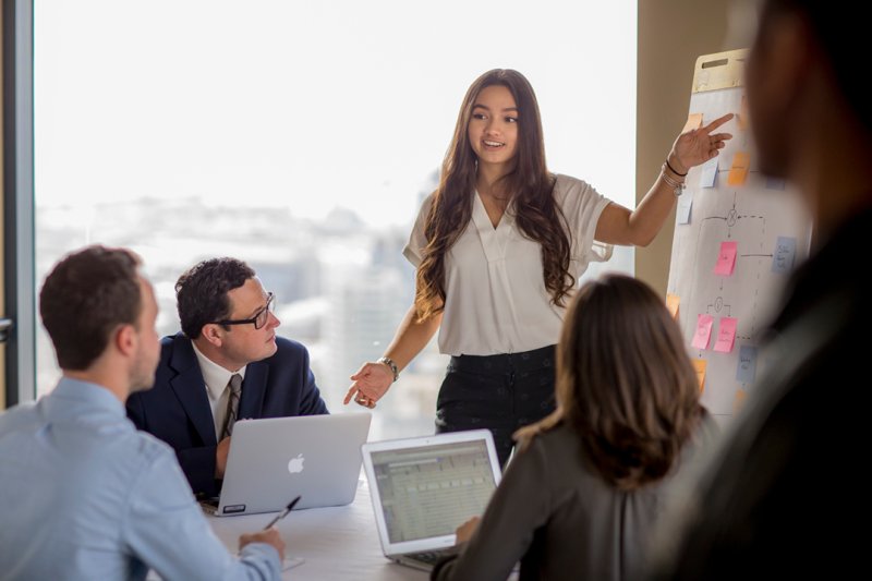 A woman leading a business presentation