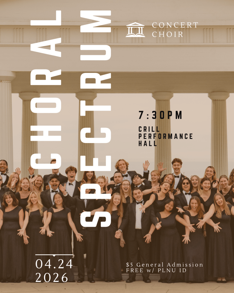 poster with text "Choral Spectrum" and photo of Concert Choir members smiling and being silly