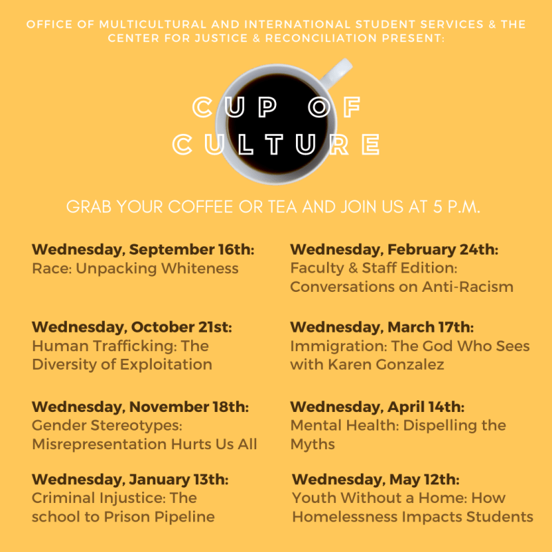 Cup of Culture Series dates and topics