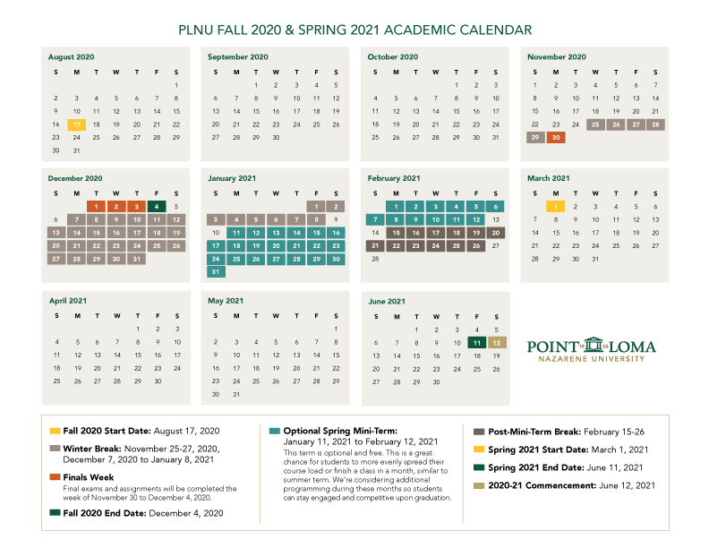 Fall 2020 and Spring 2021 Academic Calendar