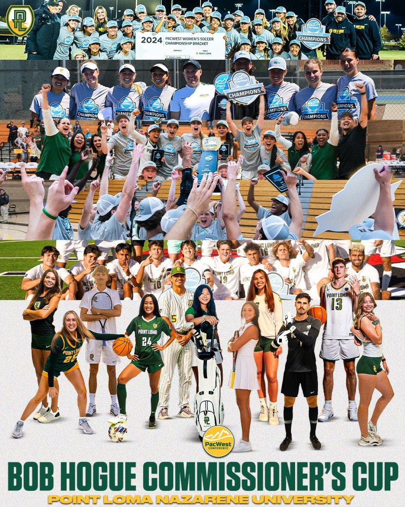 Graphic showcasing all PLNU Athletics teams who have been honored for winning the Bob Hogue Commissioner's Cup.