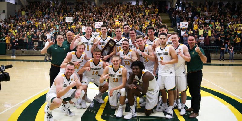 PLNU Men's Basketball team after winning against SMU to enter the Elite 8