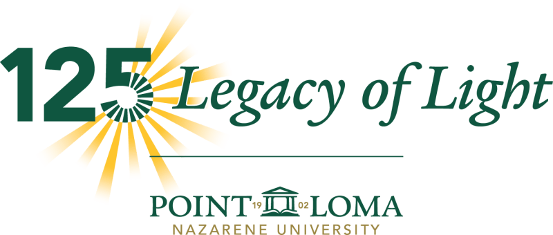 PLNU's 125th anniversary logo featuring the university's general log and the copy above reading: "125 Legacy of Light."