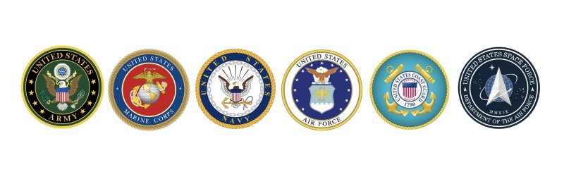 Banner of all the Student Veterans military branches' logos lined up beside one another.