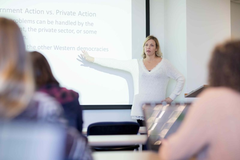A teacher speaks in front of a classroom in San Diego