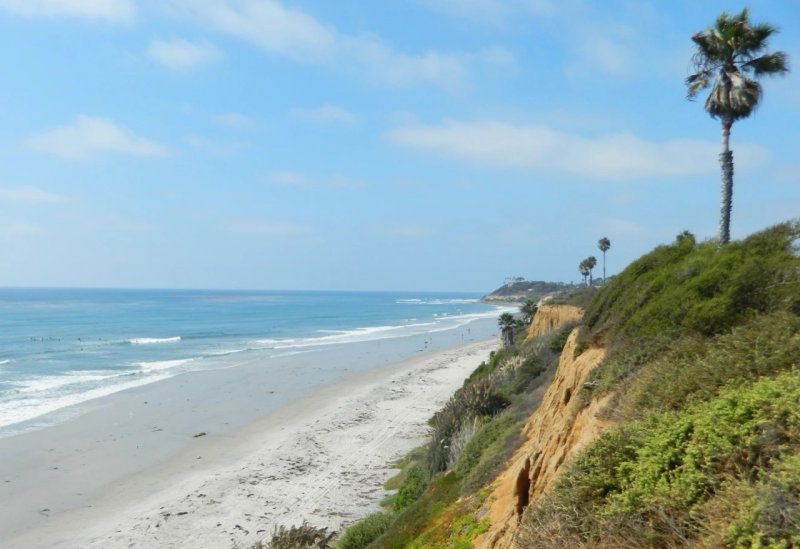 Sunny day at Swamis State Beach in Encinitas, San Diego.