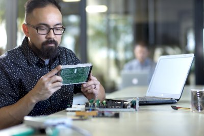 PLNU student performs class assignment for computer science course.