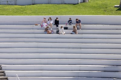Students on the steps of The Greek Amphitheater 