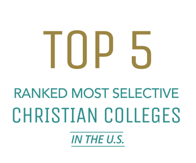Statistic image graphic in PLNU's green and gold colors reading: Top 5 ranked most selective christian colleges in the U.S.