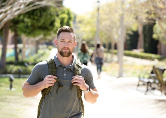 Military student walking on campus