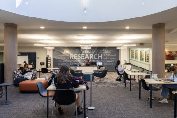 Many students work on projects and study in the Ryan Library