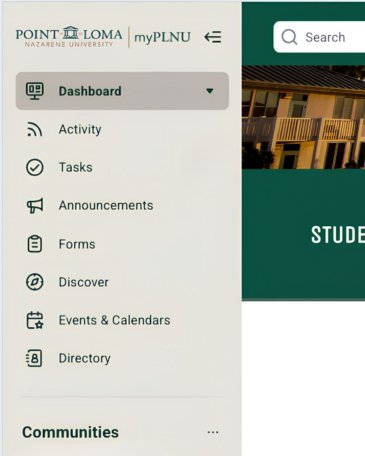 Quick view of myPLNU's sidebar function.